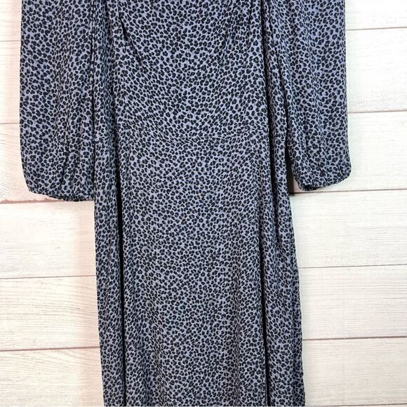 Abercrombie & Fitch Leopard Print 3/4 Sleeve Square Neck Smocked Midi Dress SP - Picture 5 of 12